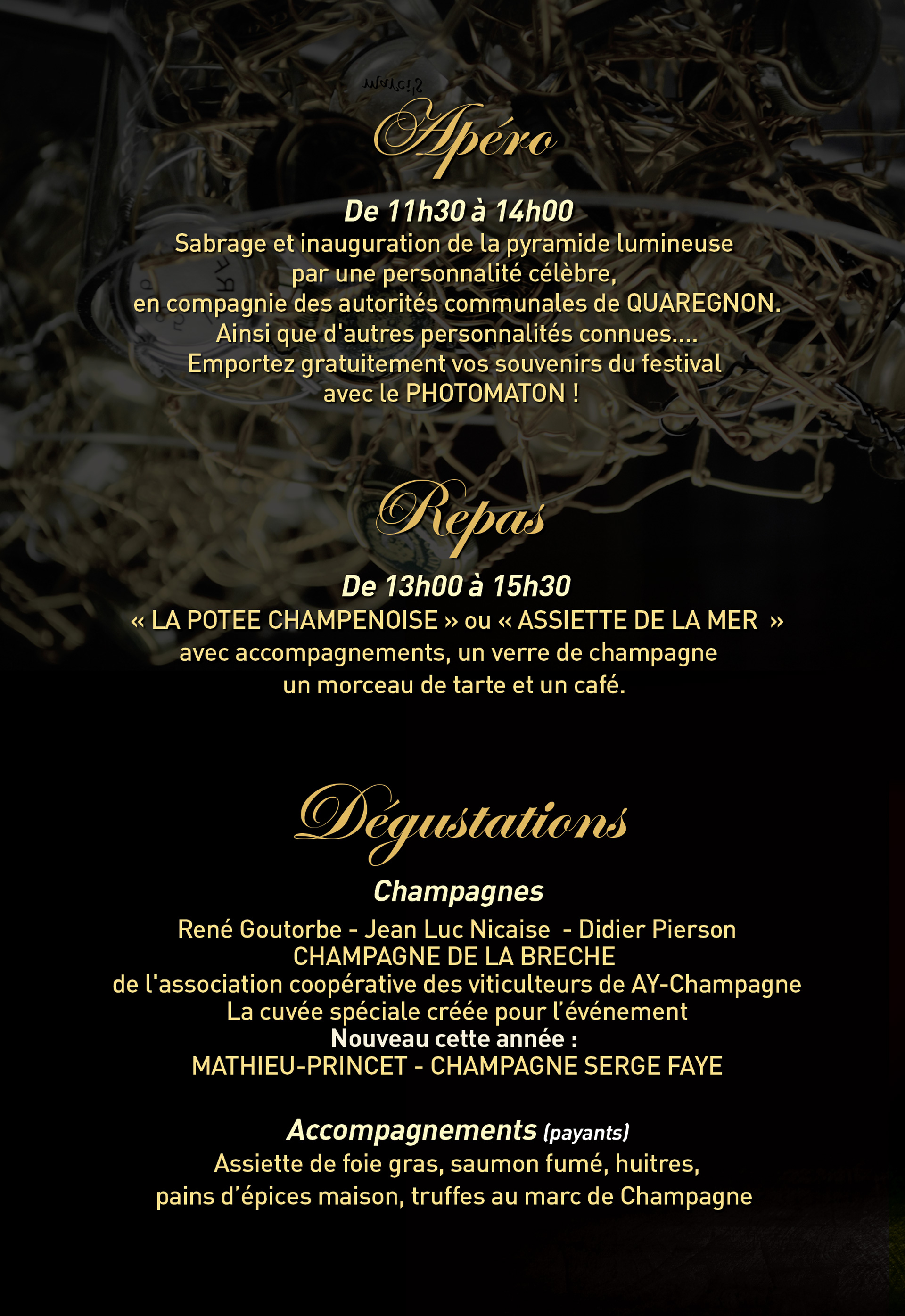 Tarifs et réservations : prix d'entrée et du repas, modalités de paiement, contacts, navettes gratuites et informations pratiques.